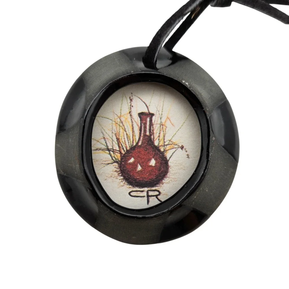 Southwestern San Ildefonso Blackware Pottery Framed Hand painted Art Ornament